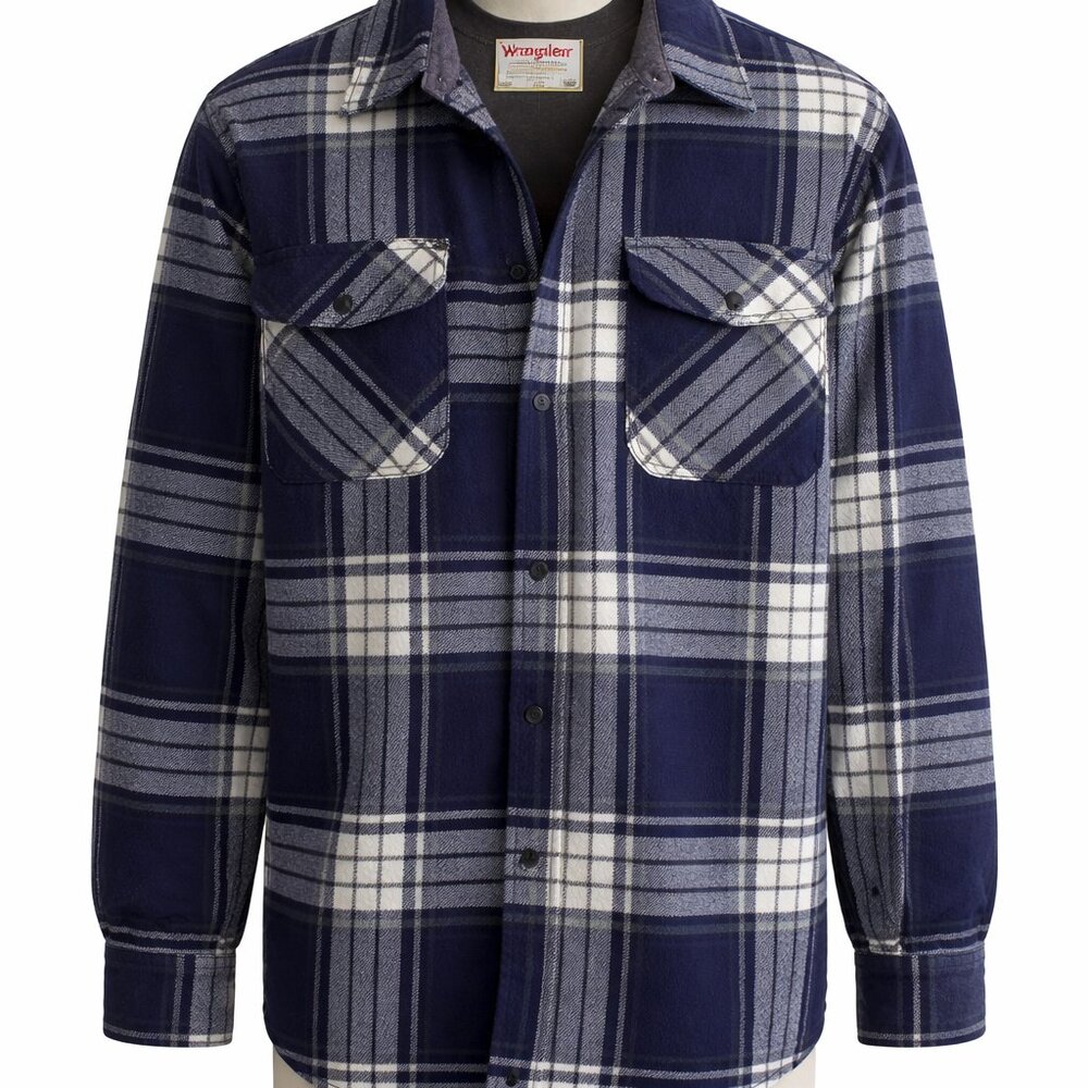 Wrangler Men’s Plaid Shirt Jacket – Navy & White – Size XL